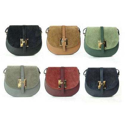 Listonoszka skórzana torebka chlebak złoto zamsz Granatowa VP116BS