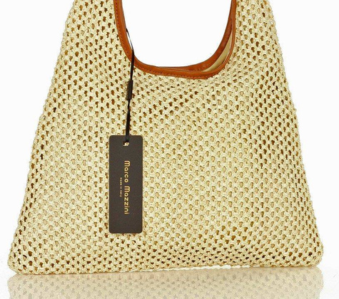 Lekka torebka damska worek skórzany na ramię koszyk basket - MARCO MAZZINI beż latte - min. zamówienie 20 / 50 / 100 szt.