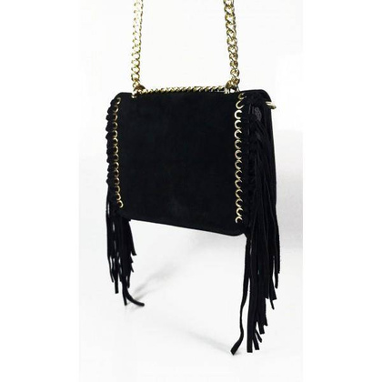 Piękna duża listonoszka A5 frędzle ,złoto ,dzety ,łańcuch skóra zamsz z dollaro czarna VPZ88N