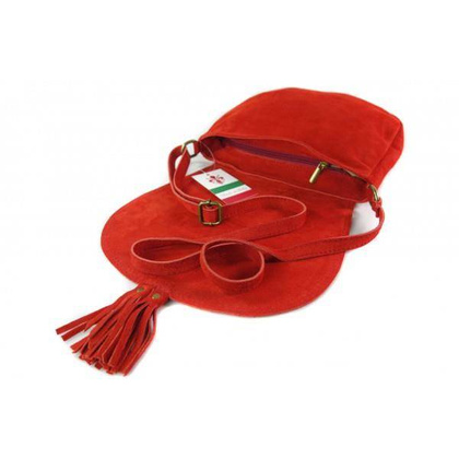 Zamszowa listonoszka ,chlebak  Vera Pelle ,pojemna przewieszka A5 Czerwona  VP490R