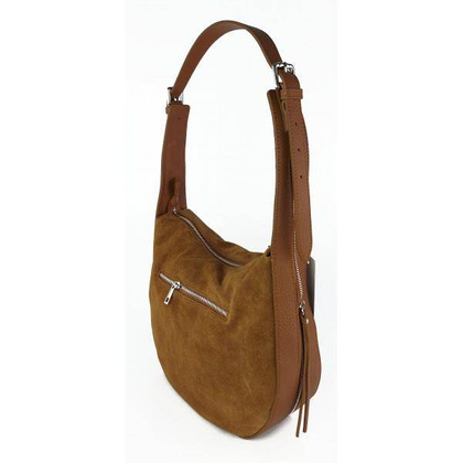 Włoska skórzana torebka worek na ramię Vera Pelle ,,format A4, Camel  LBB53C