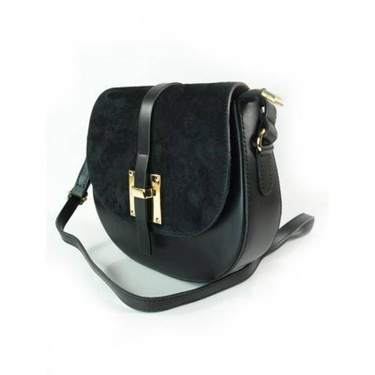 LISTONOSZKA SKÓRZANA TOREBKA CHLEBAK  ZŁOTO ZAMSZ CZARNA  VP116N