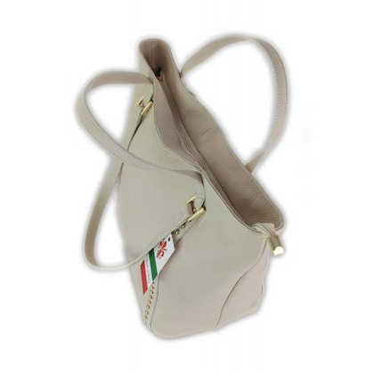 Duża włoska torba na ramię,podwójne uszy, worek Vera Pelle ,Beżowy WM555T KEMER