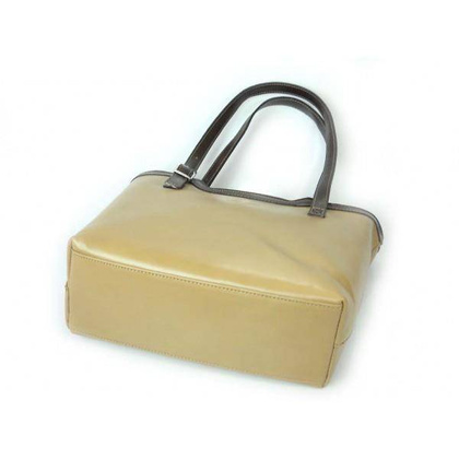 VERA PELLE TOREBKI  SKÓRZANE NA RAMIĘ  A4  BEŻ Z BRĄZEM  V19TN