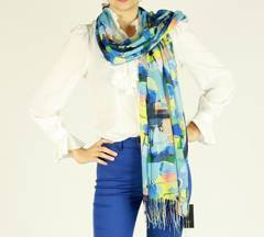 Szal damski z frędzlem granatowy kolorowy MAZZINI - min. zamówienie 20 / 50 / 100 szt.