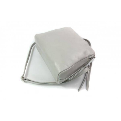 Duża włoska listonoszka trzy komory A5 vera pelle srebrne okucia jasna szara VP333GC2