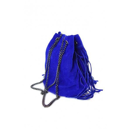 Zamszowa listonoszka ,worek frędzle,włoska skóra Vera Pelle Niebieski WL45X