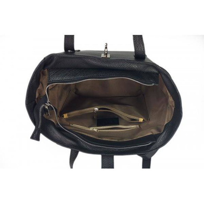 Pakowna włoska torebka skórzana na ramię mieści A4 ,Vera Pelle , Czarna  BKL25N