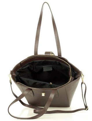 Torebka skórzana shopperka trepezowa na ramię - MARCO MAZZINI ciemny brąz caffe - min. zamówienie 20 / 50 / 100 szt.