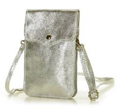 MARCO MAZZINI Torebka skórzana etui na telefon srebrny - min. zamówienie 20 / 50 / 100 szt.