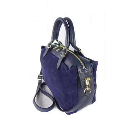 Włoski zamszowy kuferek Vera Pelle , złote okucia granatowy  KVEN24BS