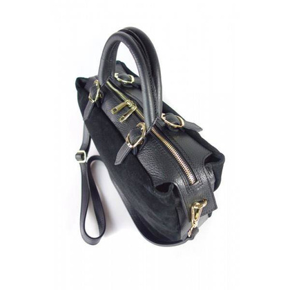 Włoski zamszowy kuferek Vera Pelle , złote okucia Czarny   KVEN24N