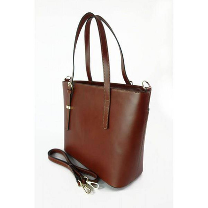 Włoska skórzana torebka na ramię Vera Pelle ,złote okucia,format A4, Brązowa GL55M