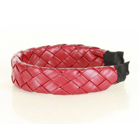 Wyplatana opaska ozdobna na włosy skóra ekologiczna boho czerwona MAZZINI - min. zamówienie 20 / 50 / 100 szt.