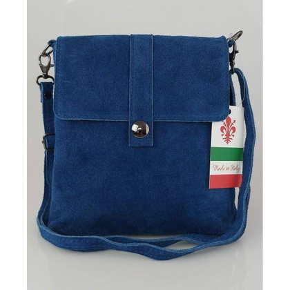 Zamszowa listonoszka Vera Pelle ,pojemna przewieszka format A5 Blue jeans LK44BJ