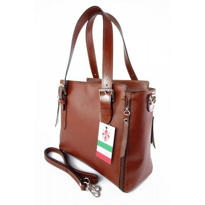 Włoska torebka skórzana, kuferek mieści A4 ,Vera Pelle ,Brązowy  V884M