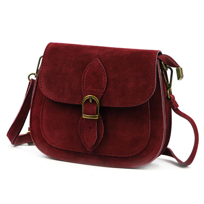 Mała torebka damska- listonoszka, naturalna skóra zamszowa 25-020