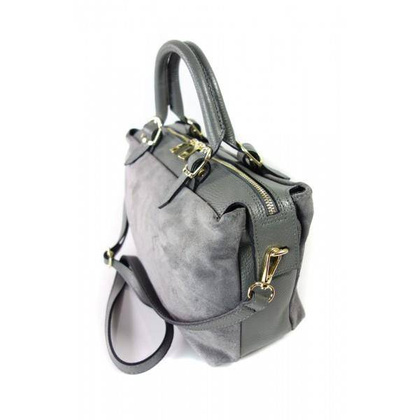 Włoski zamszowy kuferek Vera Pelle , złote okucia szary   KVEN24G