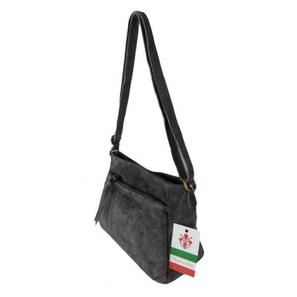 Duża zamszowa listonoszka A5 ,pojemna,dwie komory ,Włoska skórka szara  VPA514G