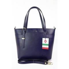 Włoska skórzana torebka na ramię Vera Pelle ,złote okucia,format A4, Granatowa  GL55BS