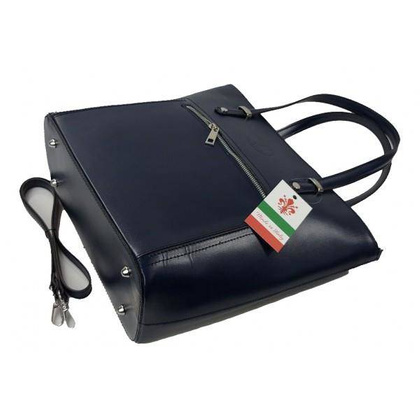 Włoska skórzana klasyczna torebka na ramię Vera Pelle ,format A4, Granatowa  VBZ66BS