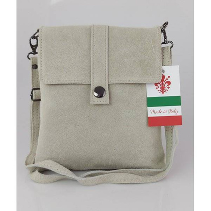 Zamszowa listonoszka Vera Pelle ,pojemna przewieszka format A5 Ecru LK44BEI