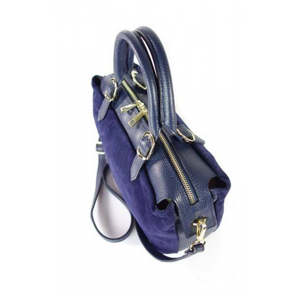 Włoski zamszowy kuferek Vera Pelle , złote okucia granatowy  KVEN24BS