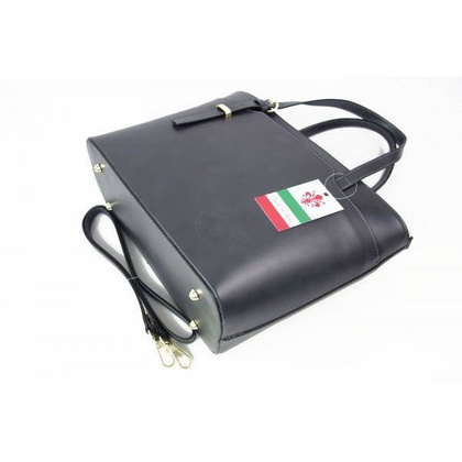 Włoska skórzana torebka na ramię Vera Pelle ,złote okucia,format A4, Szara GL55G