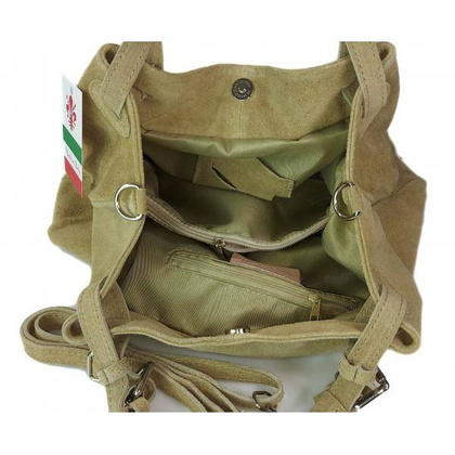 Miękki zamszowy kuferek -Włoski worek Vera Pelle ,Beżowy KLM425T