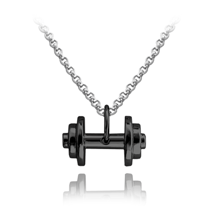 MINET Czarny naszyjnik srebrny FITNESS HANTLE