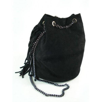 ZAMSZOWA LISTONOSZKA WOREK  FRĘDZLE  WŁOSKA SKÓRZANA CZARNA TOREBKA  WL45N