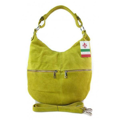 Klasyczny worek na ramię ,zamki suwaki XL A4  Shopper bag zamsz naturalny żółta  W345GL2