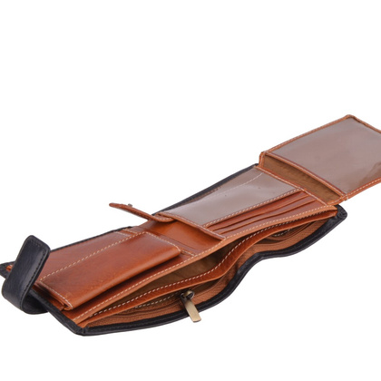 Portfel męski skórzany KEMER 005M/J Czarny / Jasny brąz - min. zamówienie 20 / 50 / 100 szt.