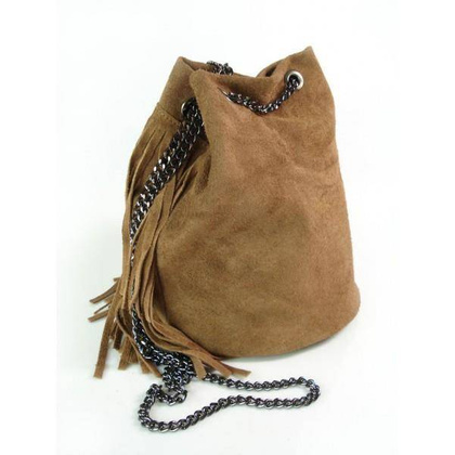 ZAMSZOWA LISTONOSZKA WOREK  FRĘDZLE  WŁOSKA SKÓRZANA CAMEL TOREBKA  WL45C