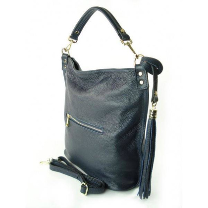 GRANATOWY WOREK VERA PELLE ZŁOTE OKUCIA POJEMNY A4 WŁOSKA TORBA W76BS KEMER