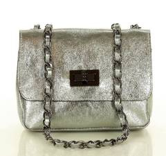 Torebka wizytowa listonoszka skóra MAZZINI - Sevilla metaliczna srebrna - min. zamówienie 20 / 50 / 100 szt.