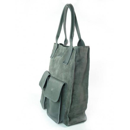 SZARY ZAMSZOWY WOREK  VERA PELLE KIESZENIE SKÓRA POJEMNA TORBA XXL A4  BYC88G KEMER