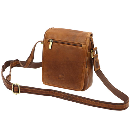 Klasyczna skórzana saszetka męska, na ramię, zameczki, kieszonki