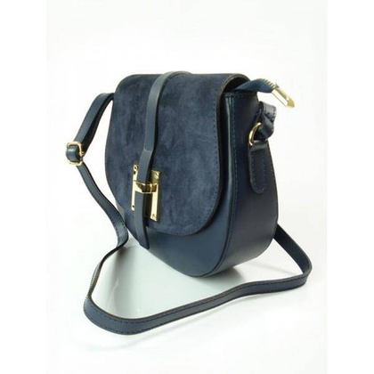 Listonoszka skórzana torebka chlebak złoto zamsz Granatowa VP116BS