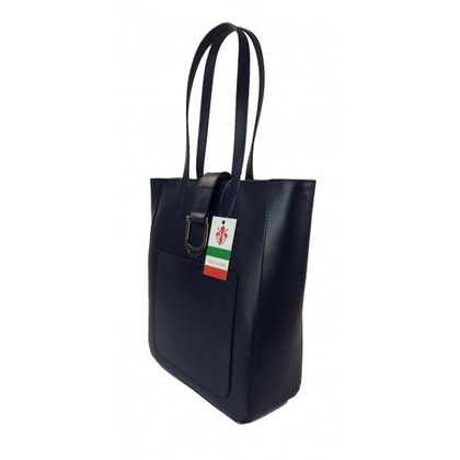 Duży shopper bag na ramię Vera Pelle , Włoska skórzana torba Granatowa  SBKB11BS KEMER