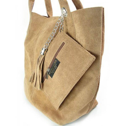 ZAMSZ NATURALNY WŁOSKA TORBA XL A4  SHOPPER BAG  SKÓRZANA  CAMEL W567C