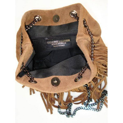 ZAMSZOWA LISTONOSZKA WOREK  FRĘDZLE  WŁOSKA SKÓRZANA CAMEL TOREBKA  WL45C