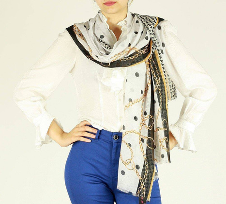 Szal apaszka damska modne grochy MAZZINI biały - min. zamówienie 20 / 50 / 100 szt.