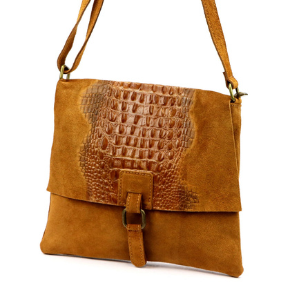 Torebka- listonoszka z naturalnej skóry zamszowej, 26-076 CROCO