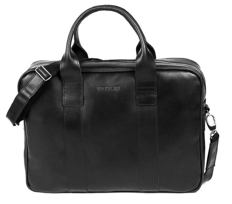 Męska torba na ramię ze skóry naturalnej na laptop BRØDRENE R01 czarny Kolor wnętrza: Czarny - min. zamówienie 20 / 50 / 100 szt.