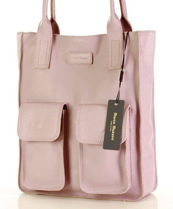 Torebka skórzany shopper z kieszeniami MAZZINI - Ravenna pastelowy róż - min. zamówienie 20 / 50 / 100 szt.