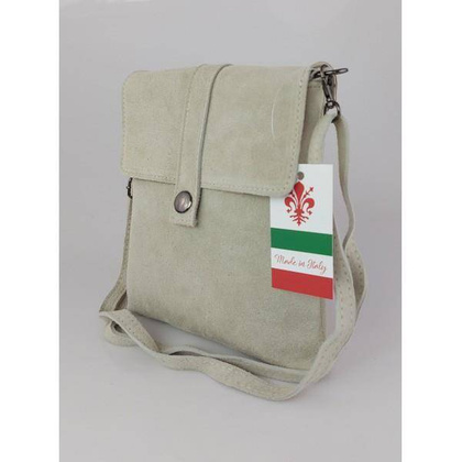 Zamszowa listonoszka Vera Pelle ,pojemna przewieszka format A5 Ecru LK44BEI