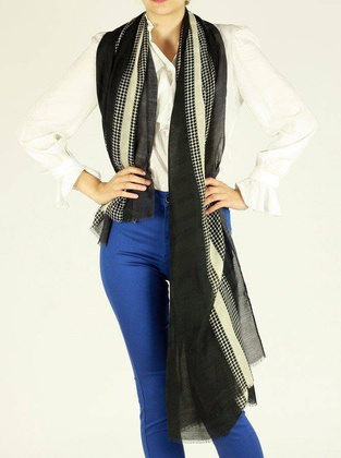 Elegancki szal apaszka damska w paski MAZZINI czarny - min. zamówienie 20 / 50 / 100 szt.