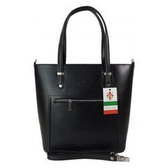 Włoska skórzana klasyczna torebka na ramię Vera Pelle ,format A4, Czarna VBZ66N