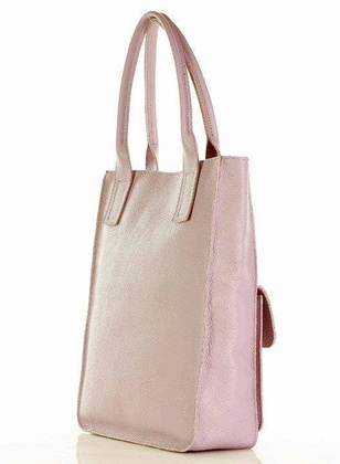 Torebka skórzany shopper z kieszeniami MAZZINI - Ravenna pastelowy róż - min. zamówienie 20 / 50 / 100 szt.